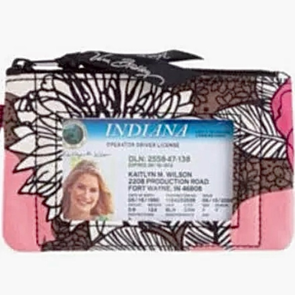 VERA BRADLEY Retired Mocha Rouge Floral Zip ID Card Holder Case Pouch Wallet